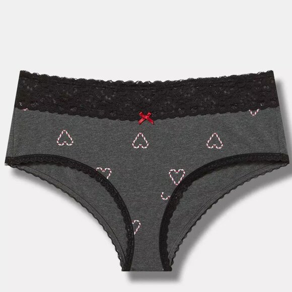 Torrid Panty 0X L Candy Cane Cheeky Black Panties Mid Rise Underwear Christmas - Picture 1 of 3